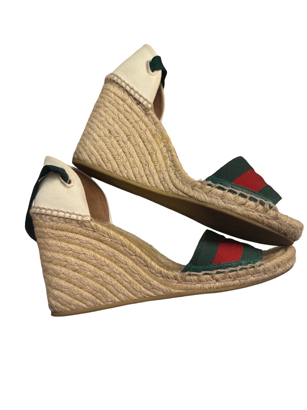 Gucci Lilibeth Web espadrille wedge sandals Sz  38